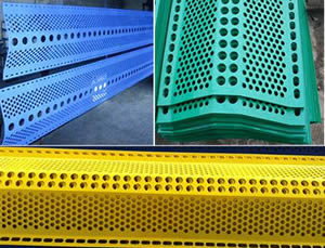 single peak windbreak panels in blue, green, and yellow color, with one row or two row holes in the peak